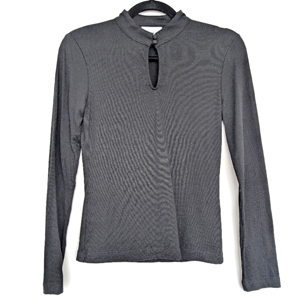 Caves Collect 100% Wool Mandarin Keyhole Collar Long Sleeve Top Sz AUS8/US S